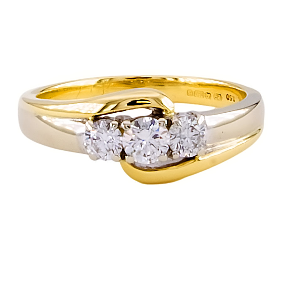 18ct 2-tone gold Diamond 0.50cts 3 stone Ring size O